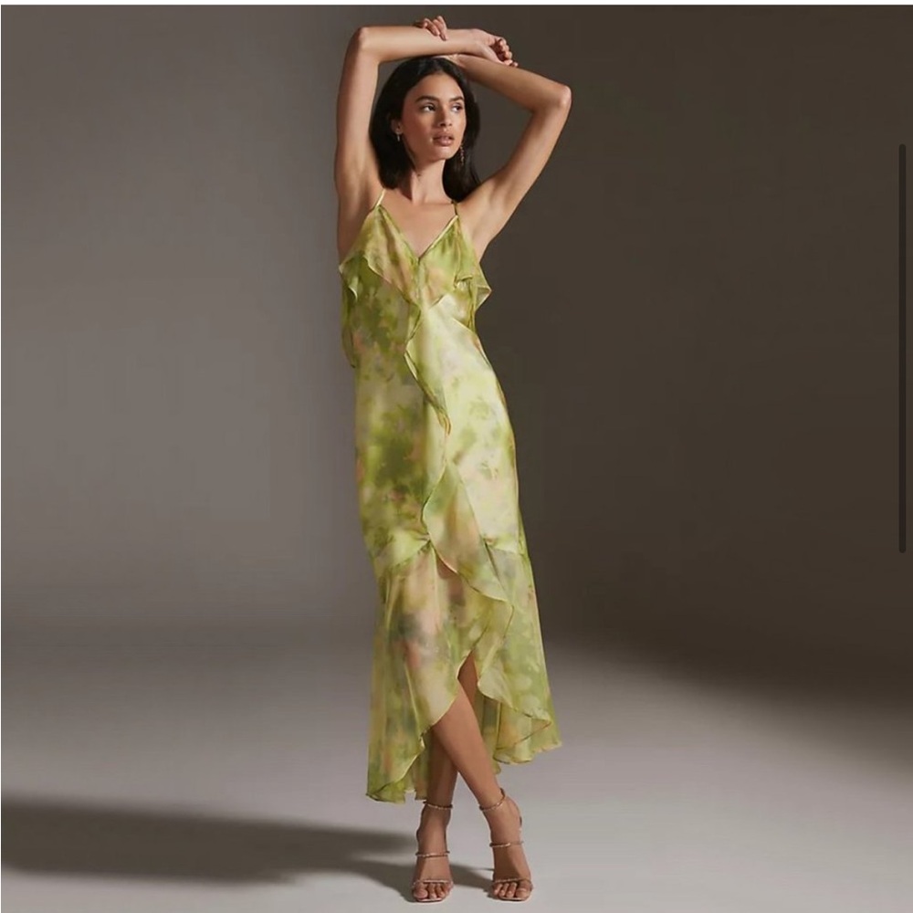 Misa Los Angeles Aina Ruffle High Low Dress in Green